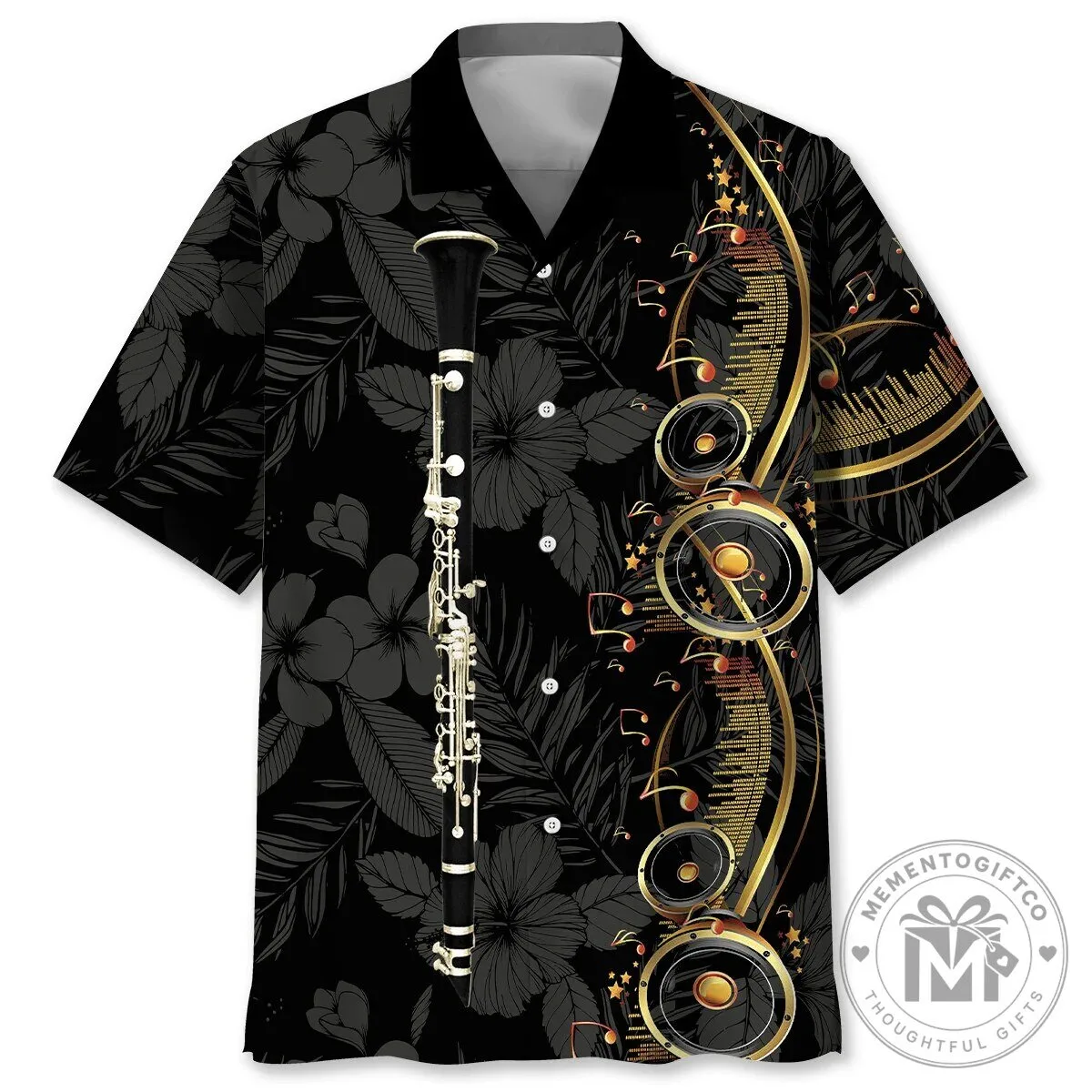 Clarinet Musical Instrument Black Tropical Hawaiian Shirt