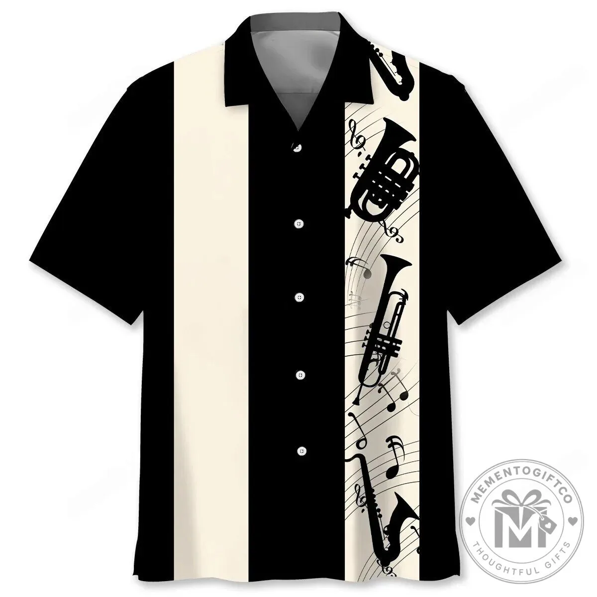 Trumpet Musical Notes Black and White Hawaiian Shirt