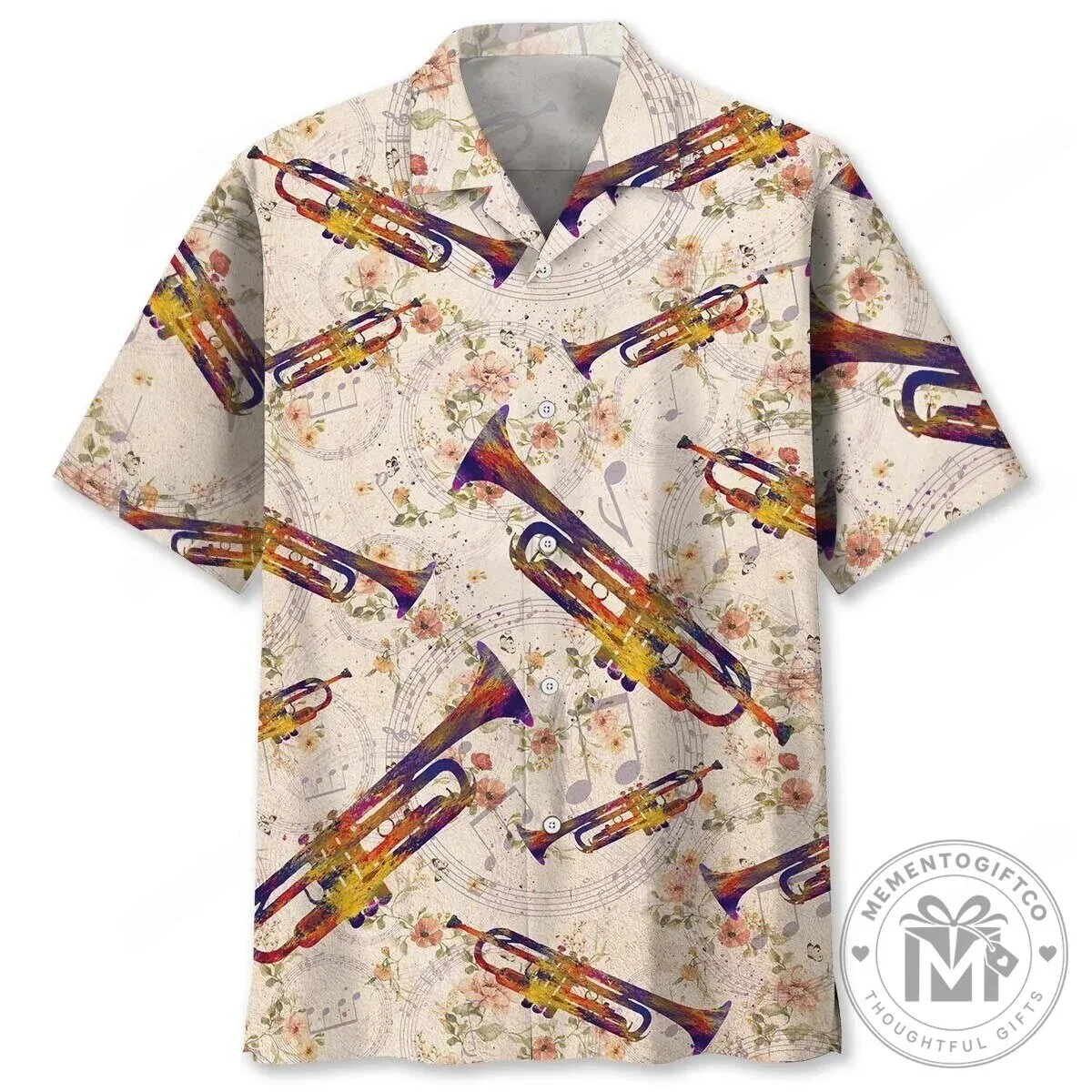 Vintage Floral Trumpet Musical Instrument Pattern Hawaiian Shirt