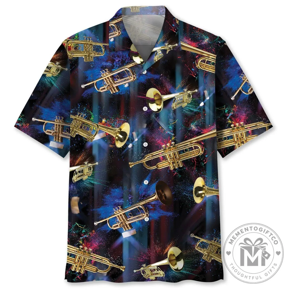 Musical Trumpet Instrument Pattern Dark Background Hawaiian Shirt