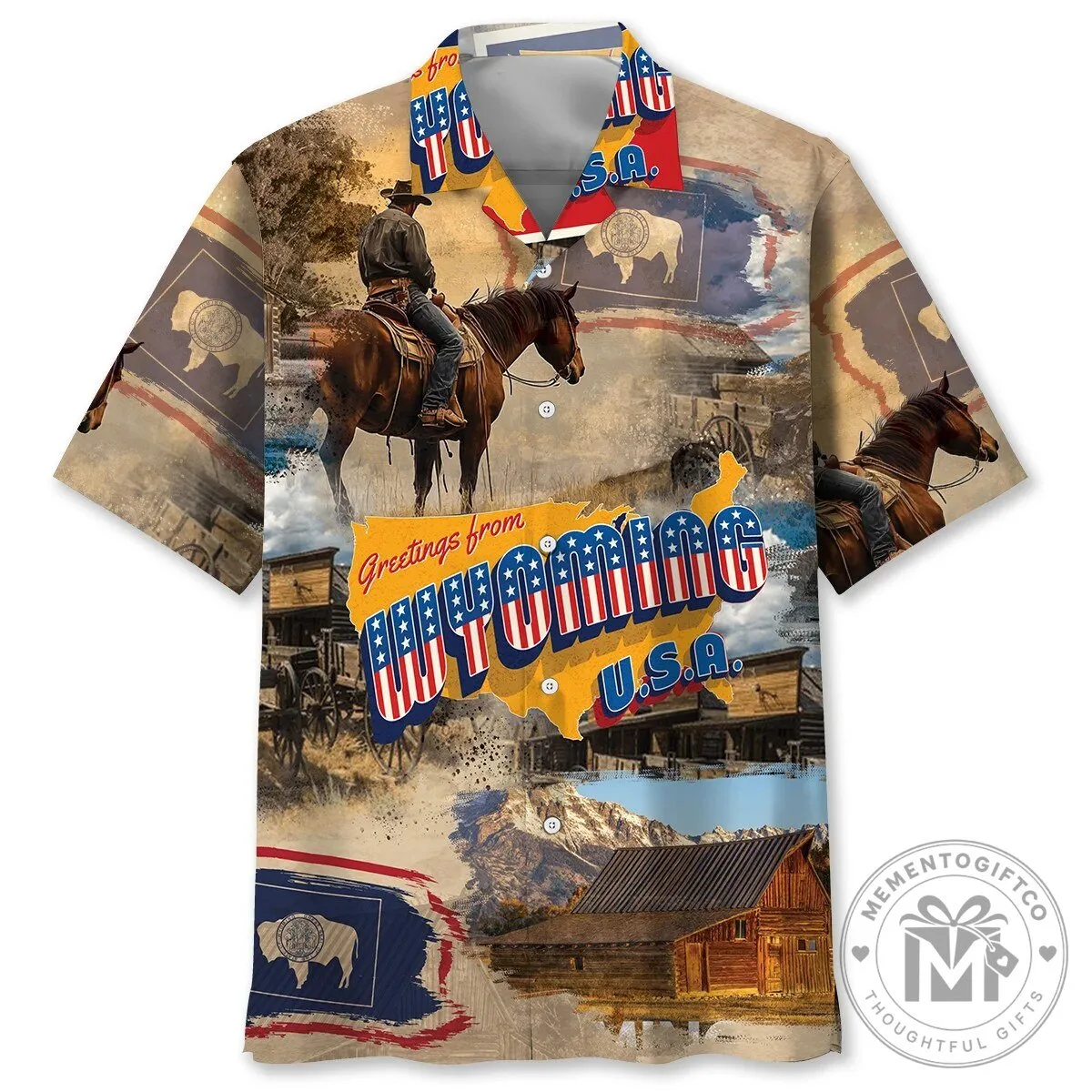Wyoming State Greetings From USA Cowboy Rodeo Hawaiian Shirt