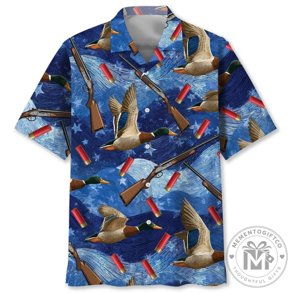 Duck Hunting Shotgun Shells Blue Hawaiian Shirt Duck Hunting Shotgun Shells Blue Hawaiian Shirt