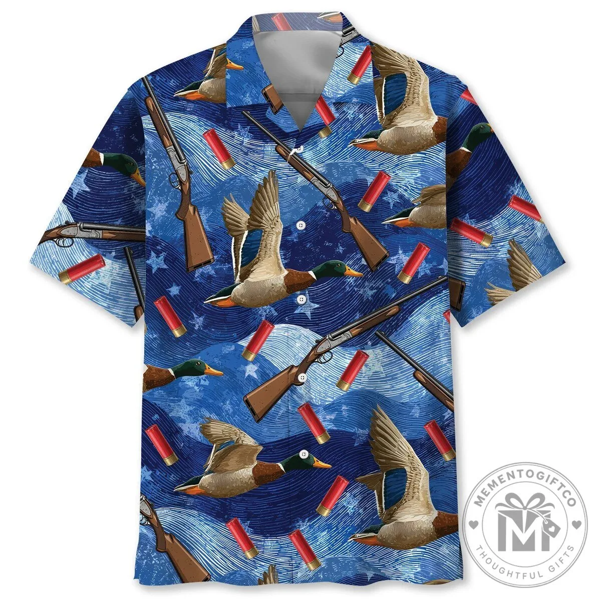 Duck Hunting Shotgun Shells Blue Hawaiian Shirt
