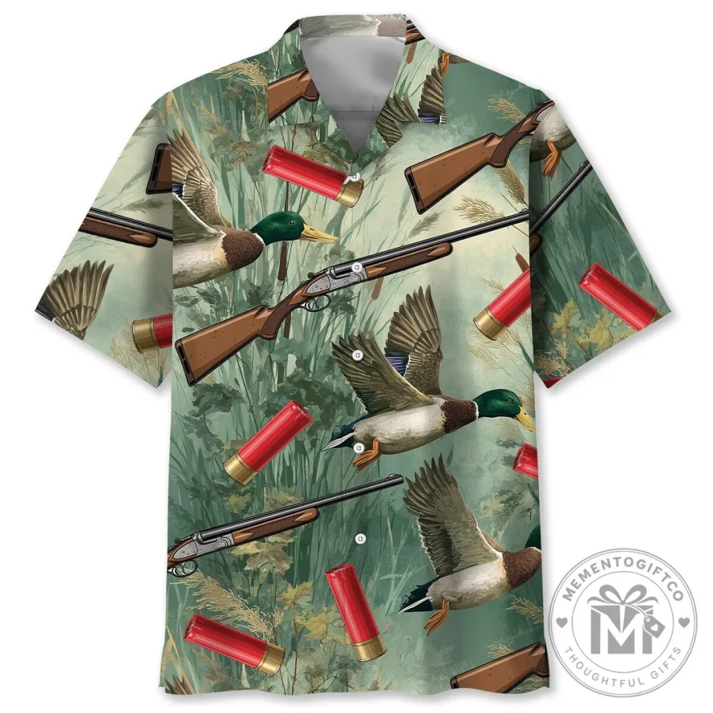 Green Duck Hunting Shotgun Pattern Hawaiian Shirt Green Duck Hunting Shotgun Pattern Hawaiian Shirt