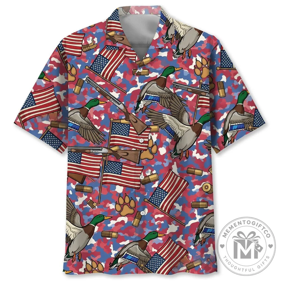 American Flag Duck Hunting Camouflage Pattern Men's Hawaiian Shirt 1 American Flag Duck Hunting Camouflage Pattern Men's Hawaiian Shirt