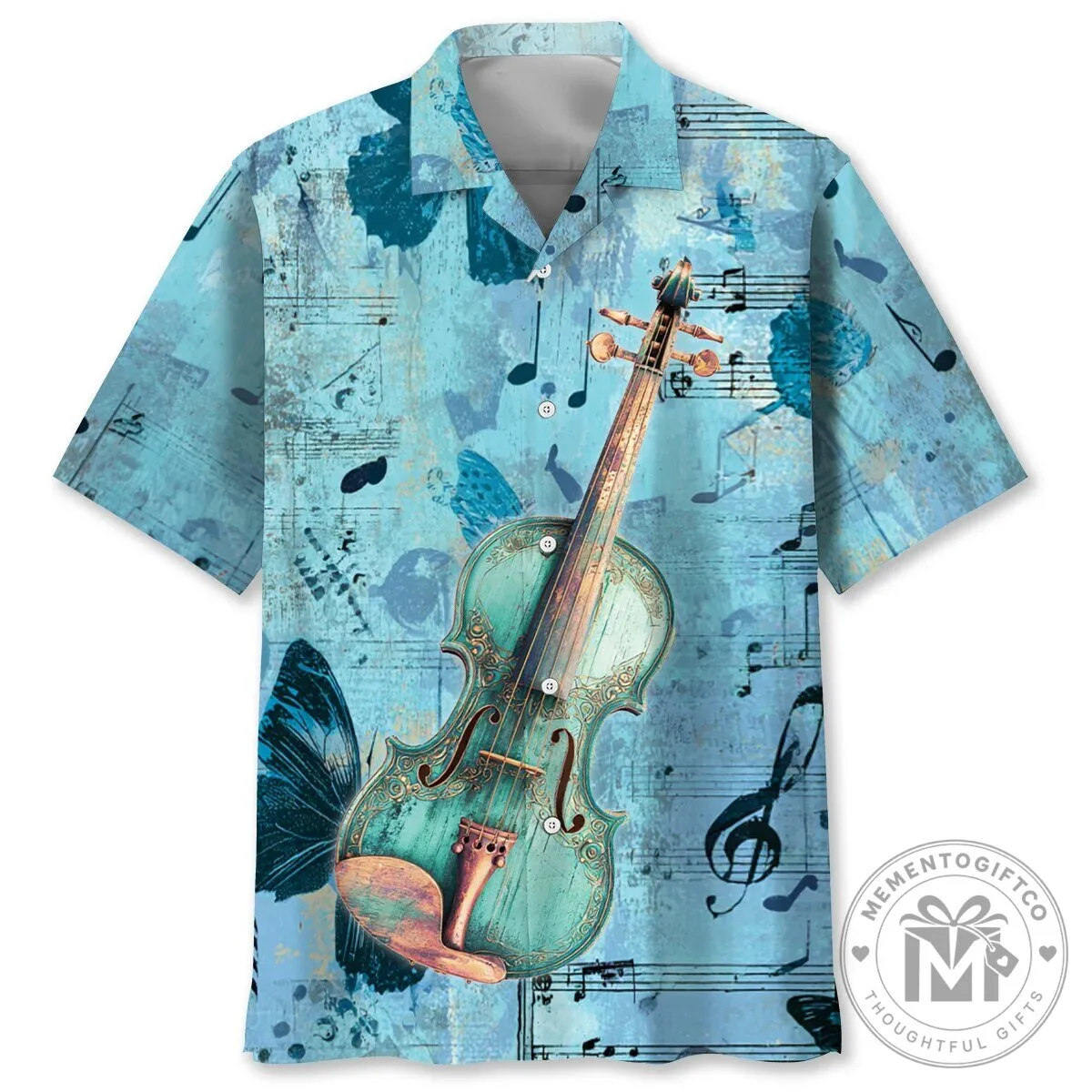 Blue Violin and Butterflies Musical Notes Hawaiian Shirt