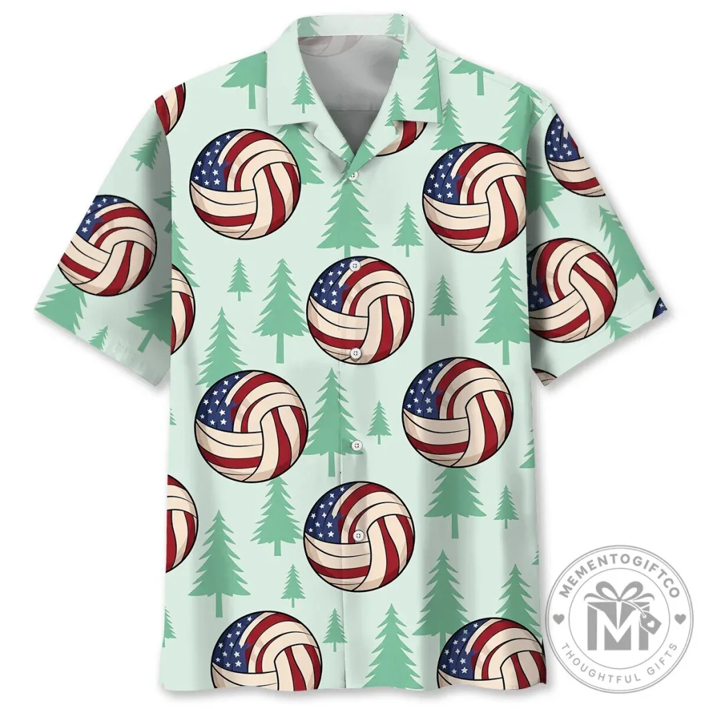 American Flag Volleyball Pattern Men's Tropical Holiday Hawaiian Shirt American Flag Volleyball Pattern Men's Tropical Holiday Hawaiian Shirt