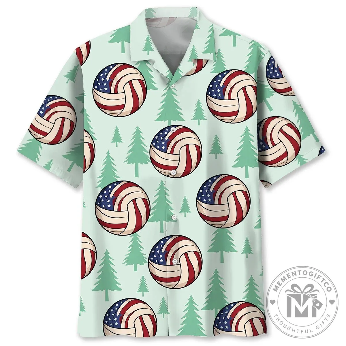 American Flag Volleyball Pattern Men's Tropical Holiday Hawaiian Shirt