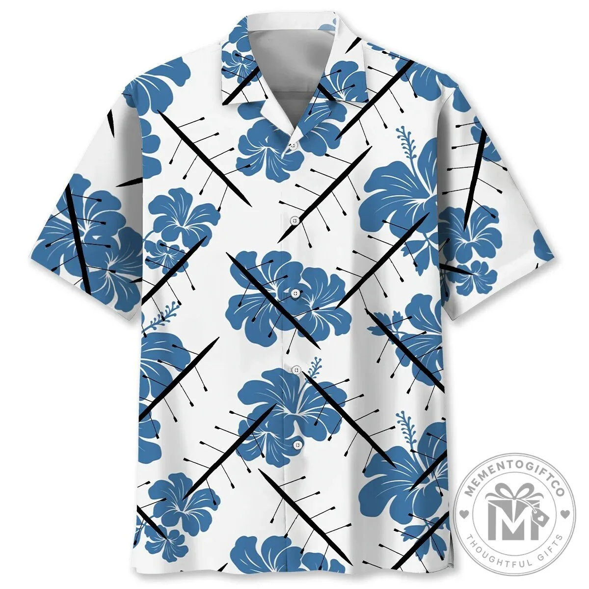 Rowing Oars and Blue Hibiscus Flowers Hawaiian Shirt 1 Rowing Oars and Blue Hibiscus Flowers Hawaiian Shirt
