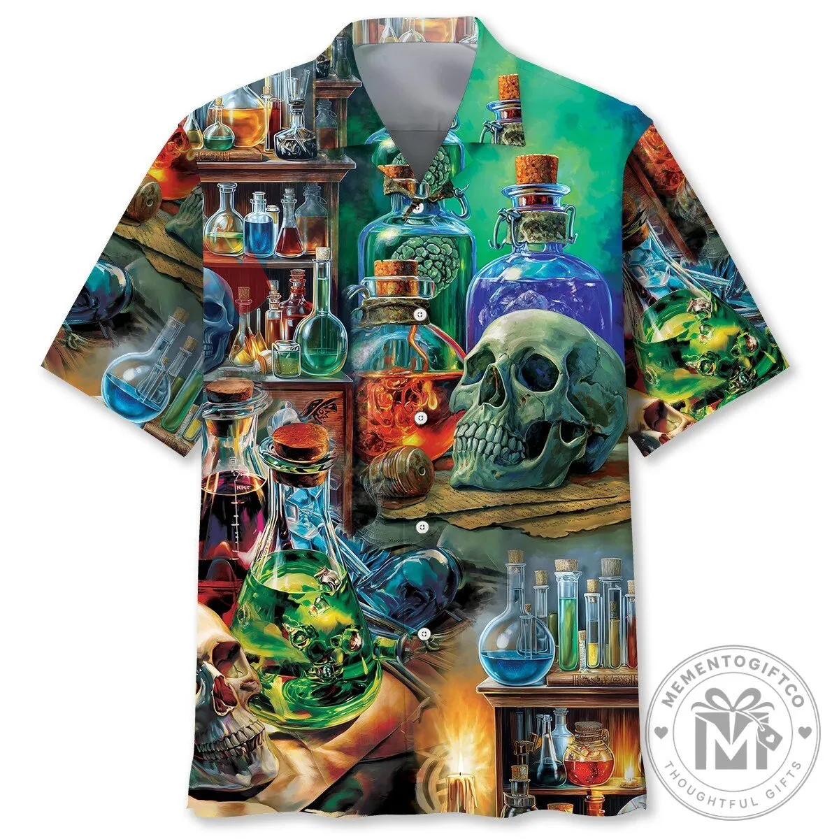 Mad Scientist Laboratory Cabinet Skull and Potions Hawaiian Shirt