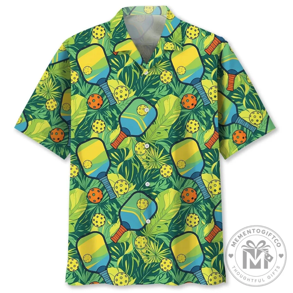 Tropical Pickleball Paddle and Ball Pattern Hawaiian Shirt Tropical Pickleball Paddle and Ball Pattern Hawaiian Shirt