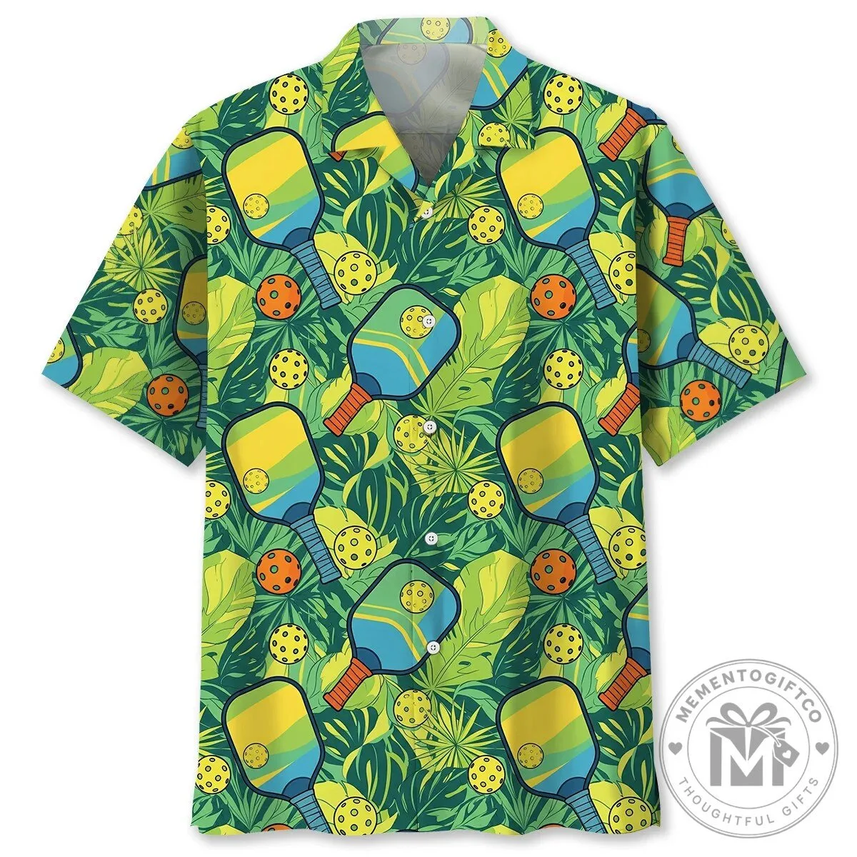 Tropical Pickleball Paddle and Ball Pattern Hawaiian Shirt