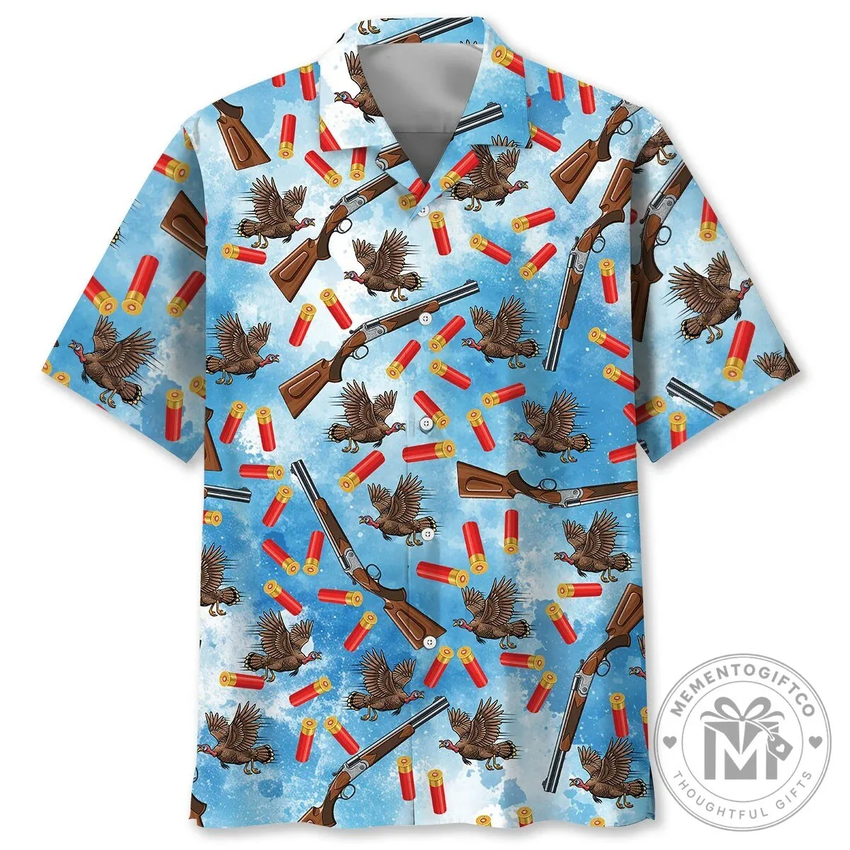 Wild Turkeys Hunting Shotgun Shells Blue Sky Hawaiian Shirt