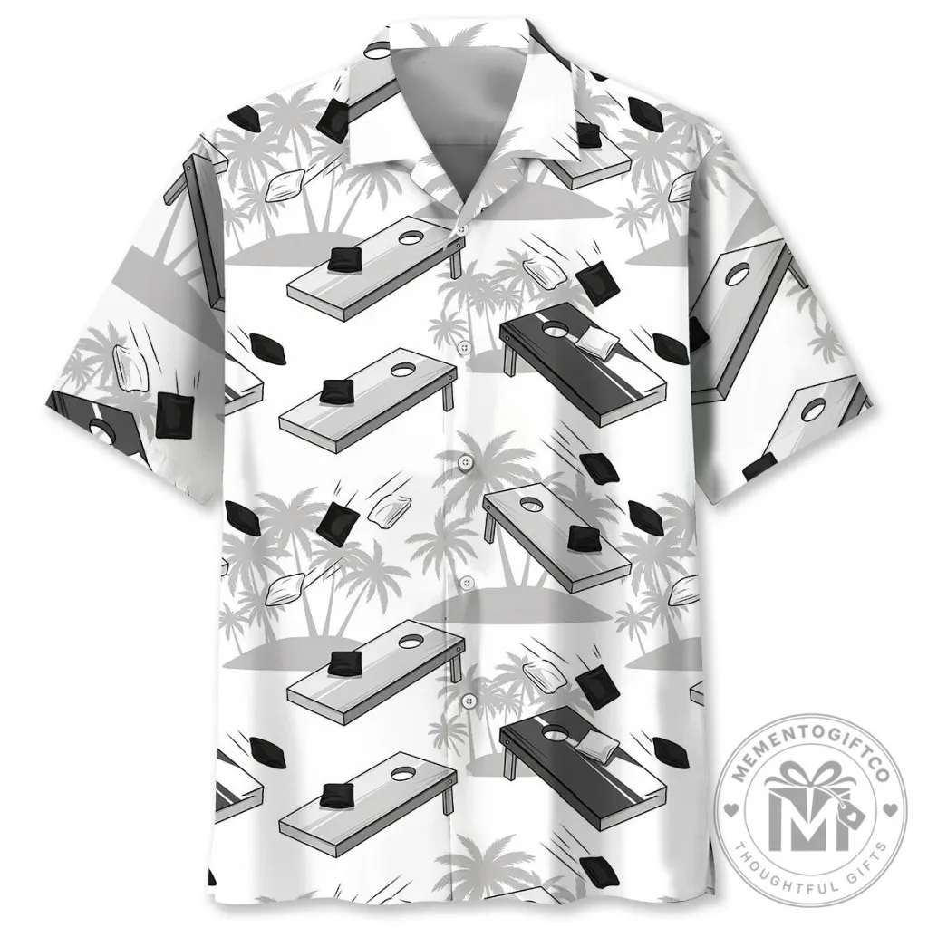 Cornhole Game Board And Palm Trees Pattern Hawaiian Shirt Cornhole Game Board And Palm Trees Pattern Hawaiian Shirt