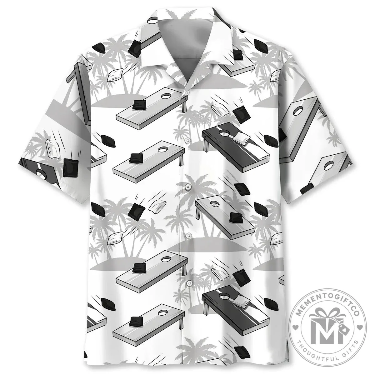 Cornhole Game Board And Palm Trees Pattern Hawaiian Shirt