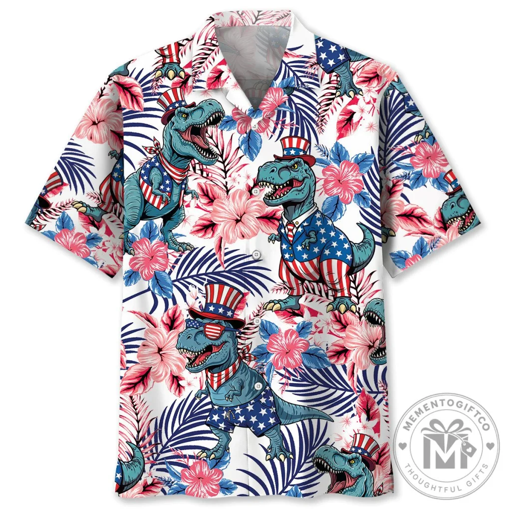 American Dinosaur Patriotic Hawaiian Shirt American Dinosaur Patriotic Hawaiian Shirt