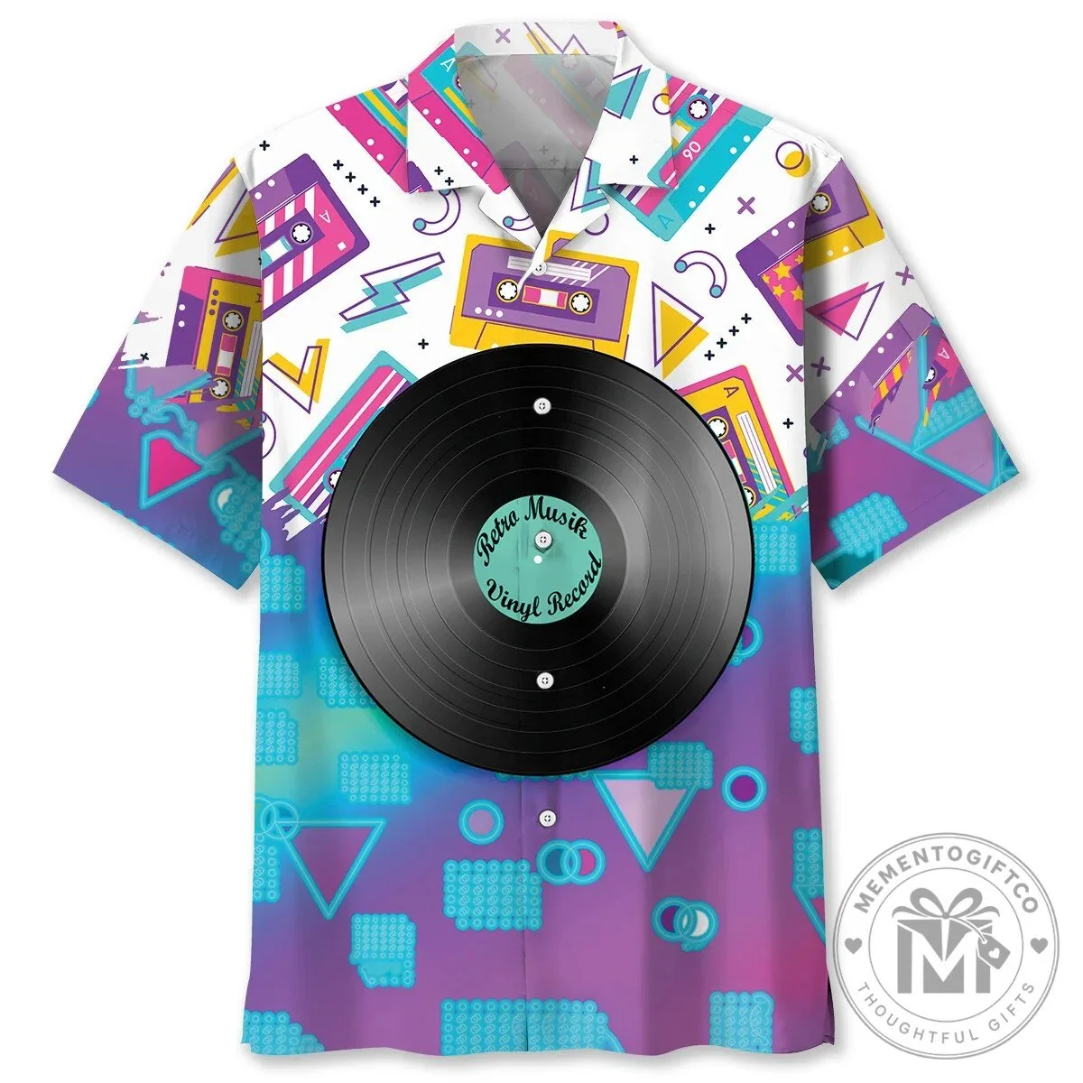 Retro Music Vinyl Record Cassette Tapes 80s 90s Hawaiian Shirt