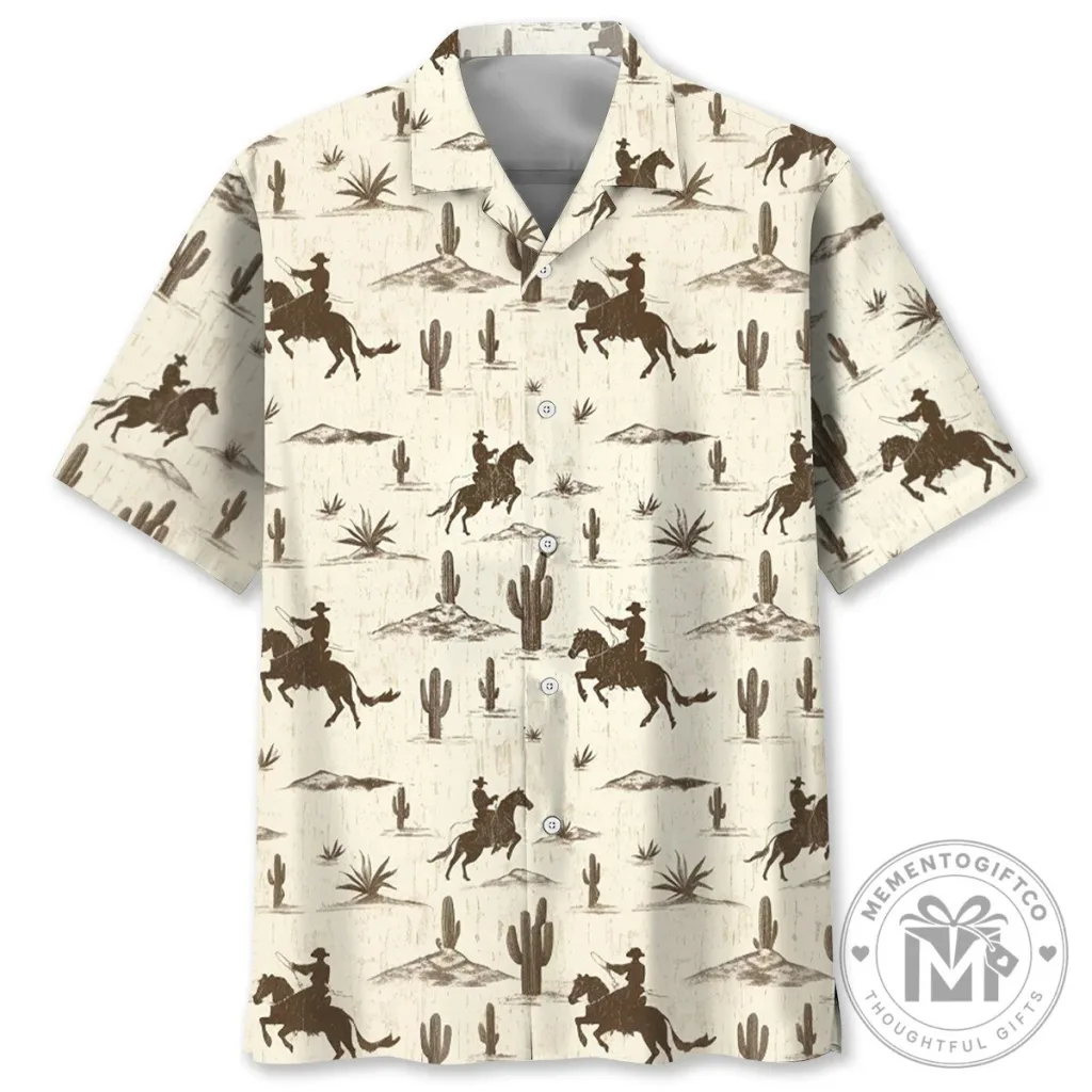 Vintage Cowboy Desert Horse Riding Western Style Hawaiian Shirt for Men Vintage Cowboy Desert Horse Riding Western Style Hawaiian Shirt for Men