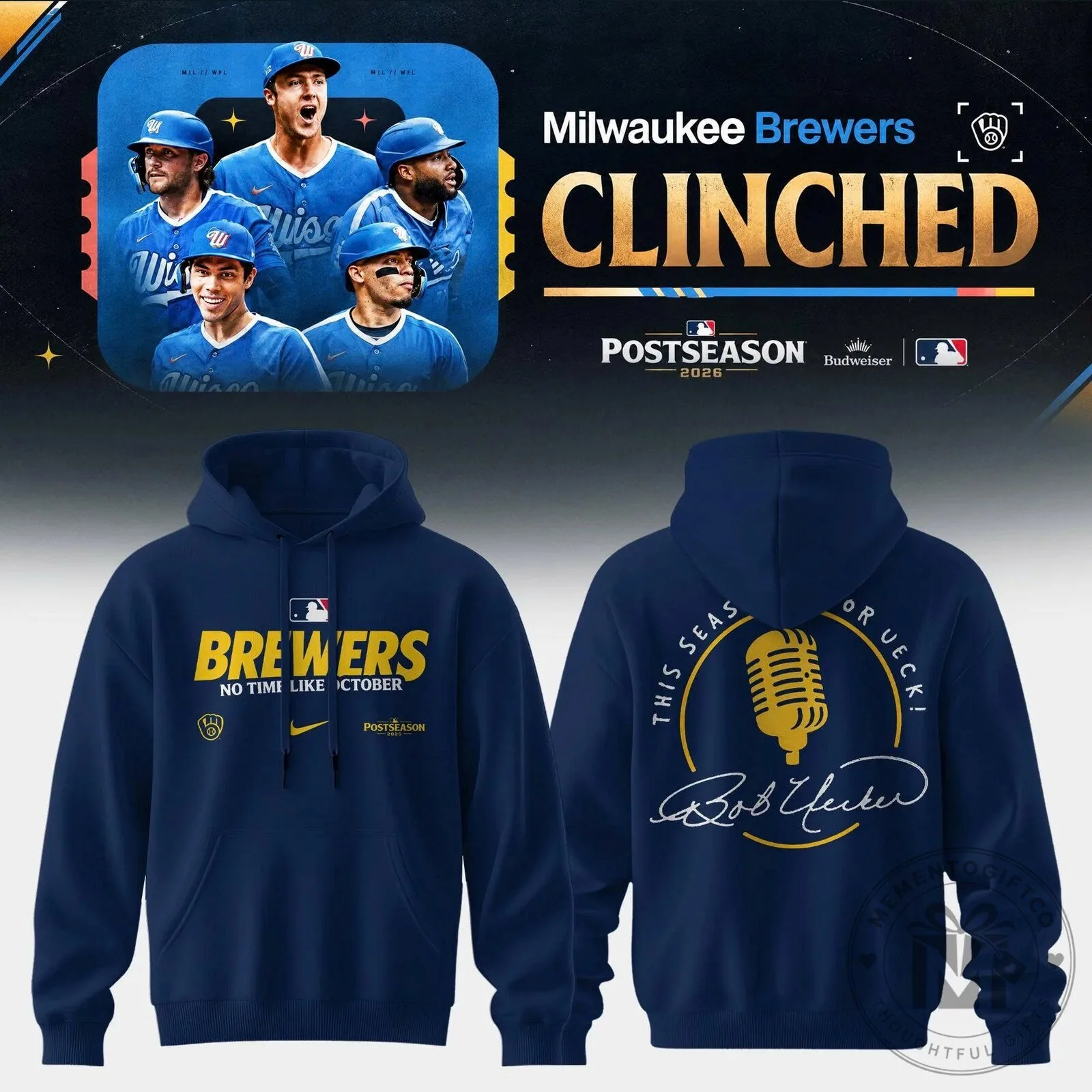 Milwaukee Brewers 2026 Postseason Clinched Bob Uecker Quote Hoodie