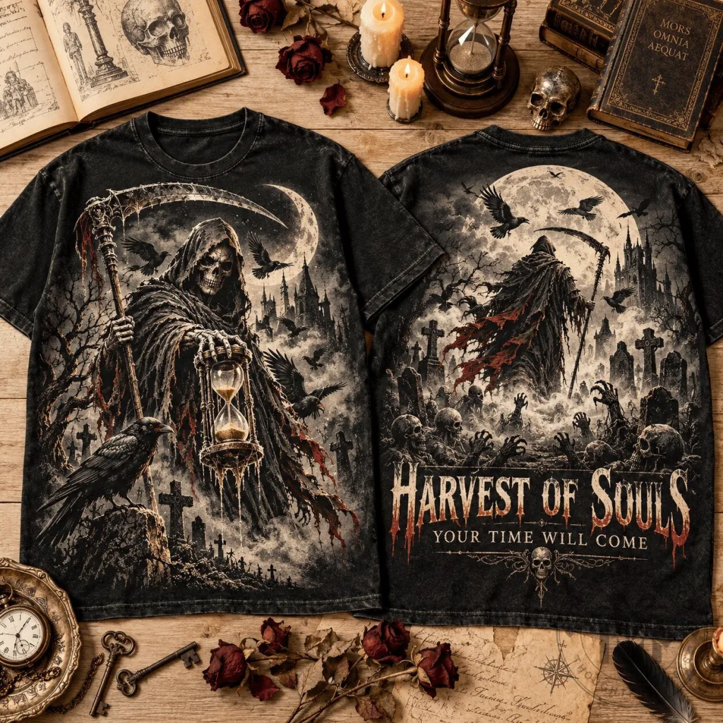 Grim Reaper Harvest of Souls Gothic Vintage Halloween T-Shirt Grim Reaper Harvest of Souls Gothic Vintage Halloween T-Shirt