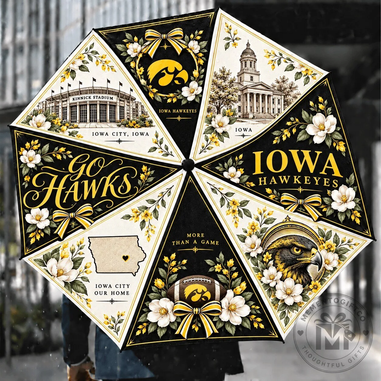 Iowa Hawkeyes Floral Pattern Compact Folding Umbrella