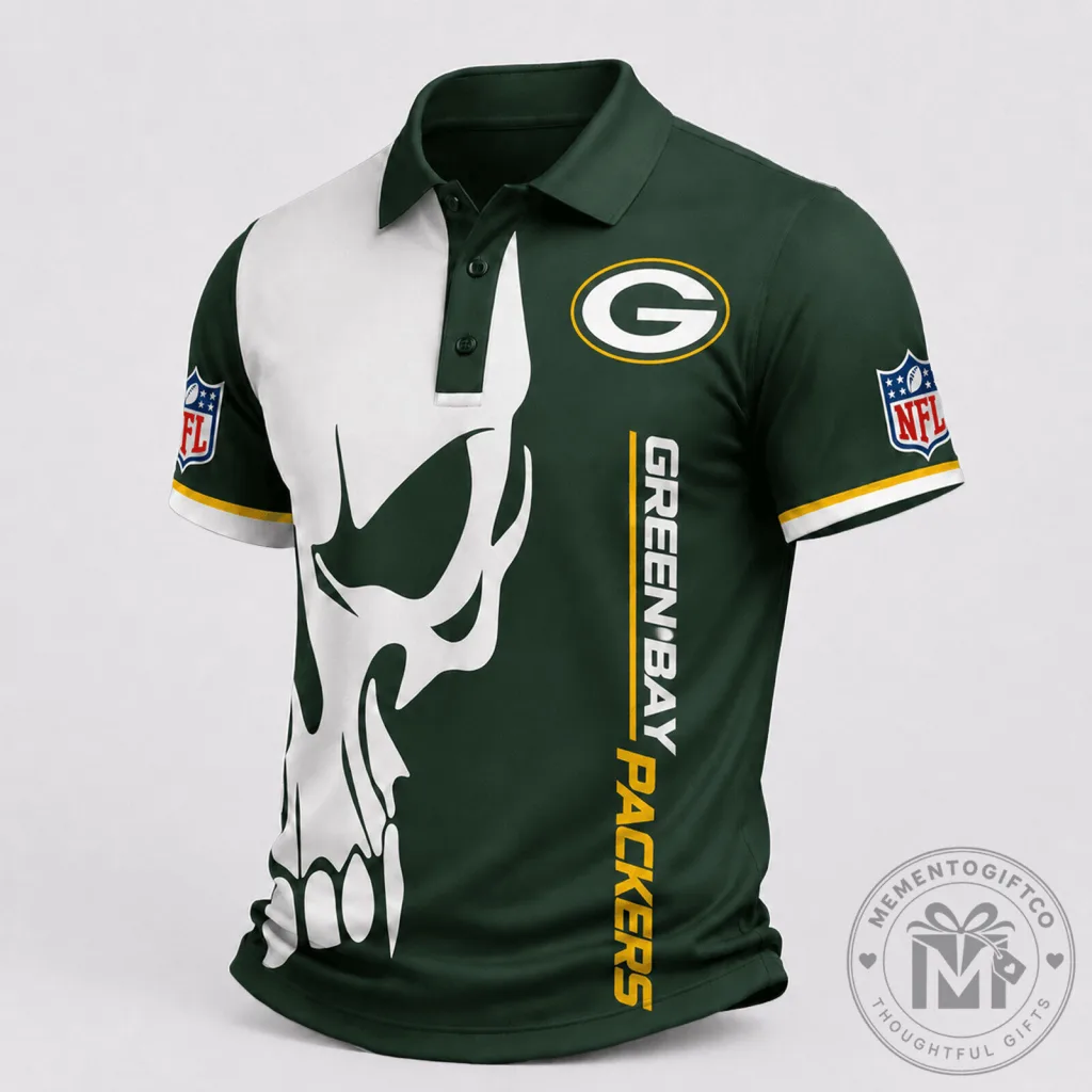 Green Bay Packers Skull Design Polo Shirt for Men, NFL Football Fan Apparel Green Bay Packers Skull Design Polo Shirt for Men, NFL Football Fan Apparel