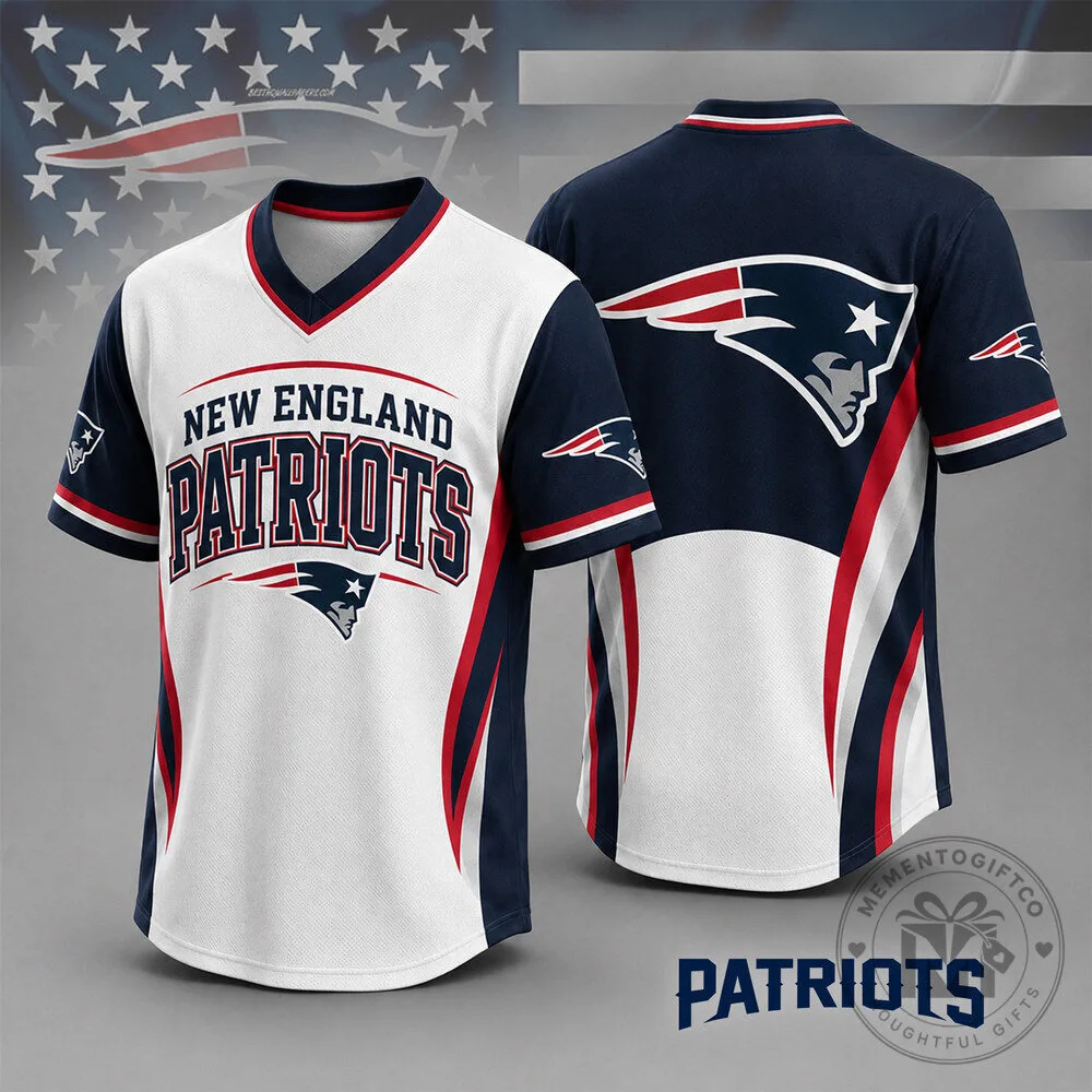New England Patriots NFL Team Spirit V-Neck Baseball Jersey