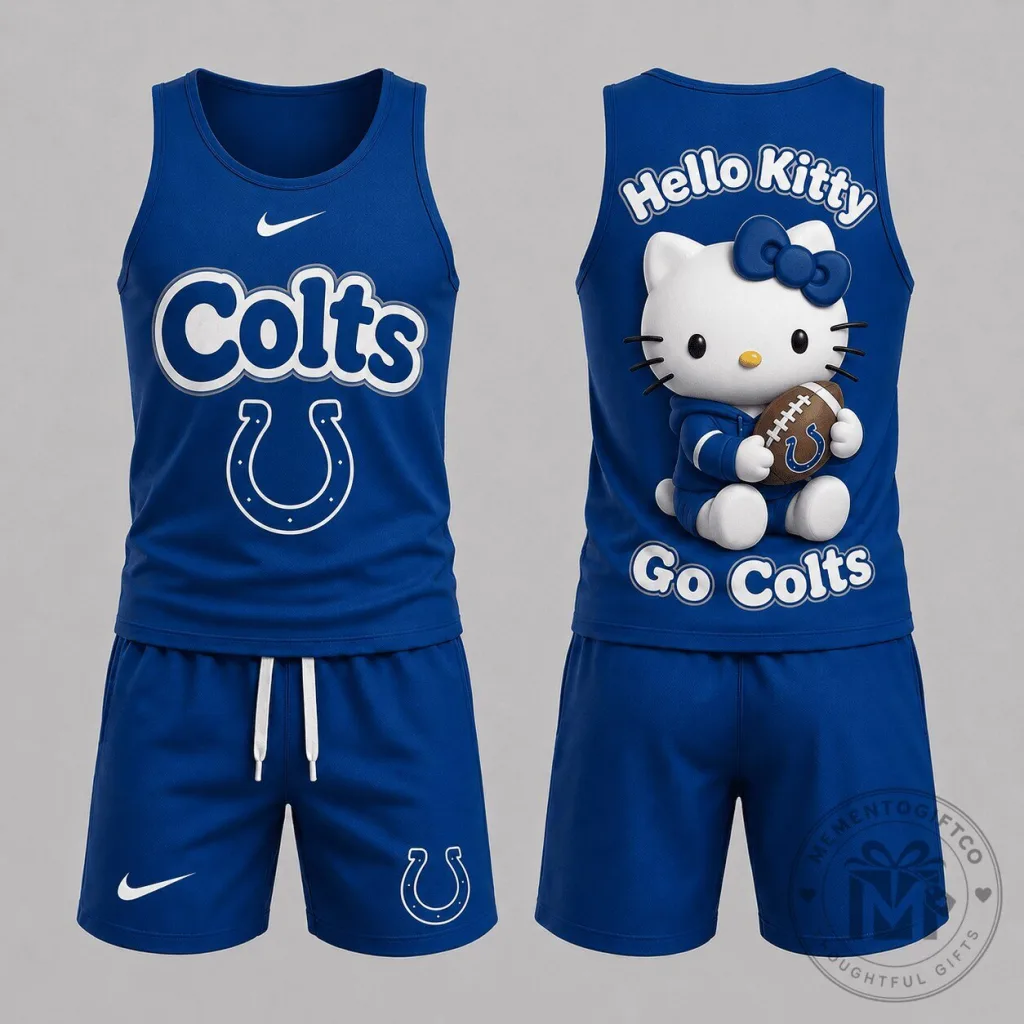 Hello Kitty Football Shorts and Tank Top Set for Indianapolis Colts Fans Hello Kitty Football Shorts and Tank Top Set for Indianapolis Colts Fans