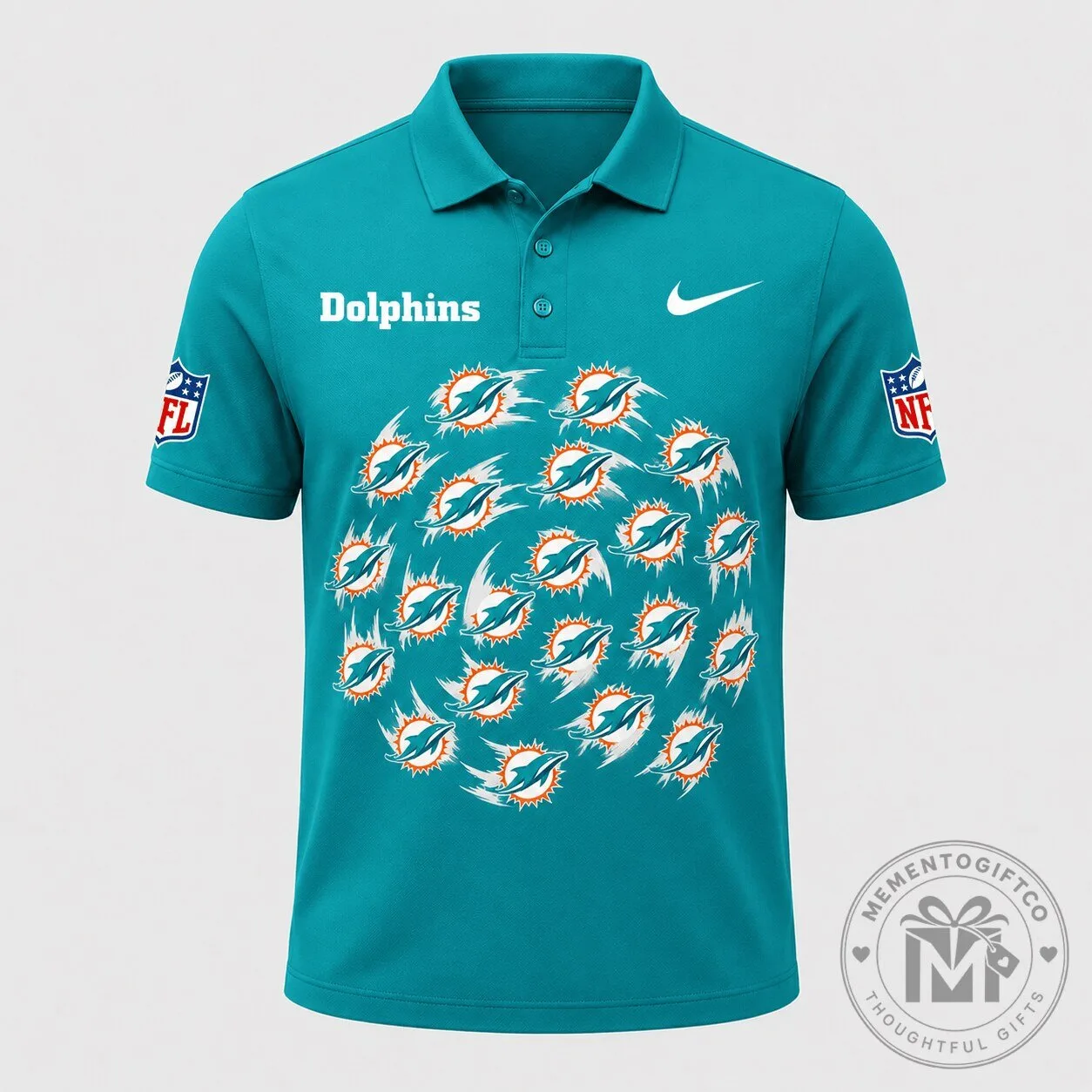 Miami Dolphins National Football League Team Logo Pattern Athletic Polo Shirt