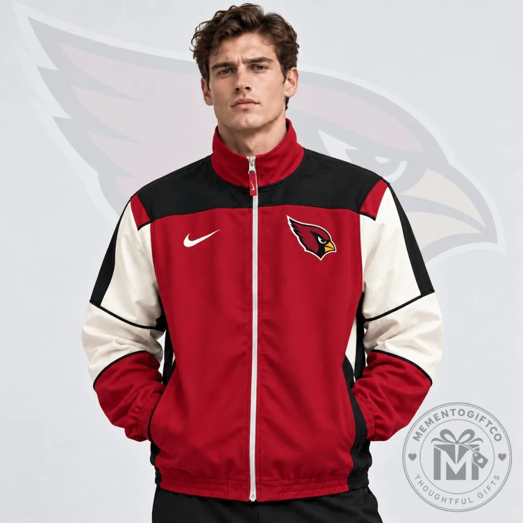 Arizona Cardinals NFL Team Crest Red Color Block Full Zip Jacket Arizona Cardinals NFL Team Crest Red Color Block Full Zip Jacket