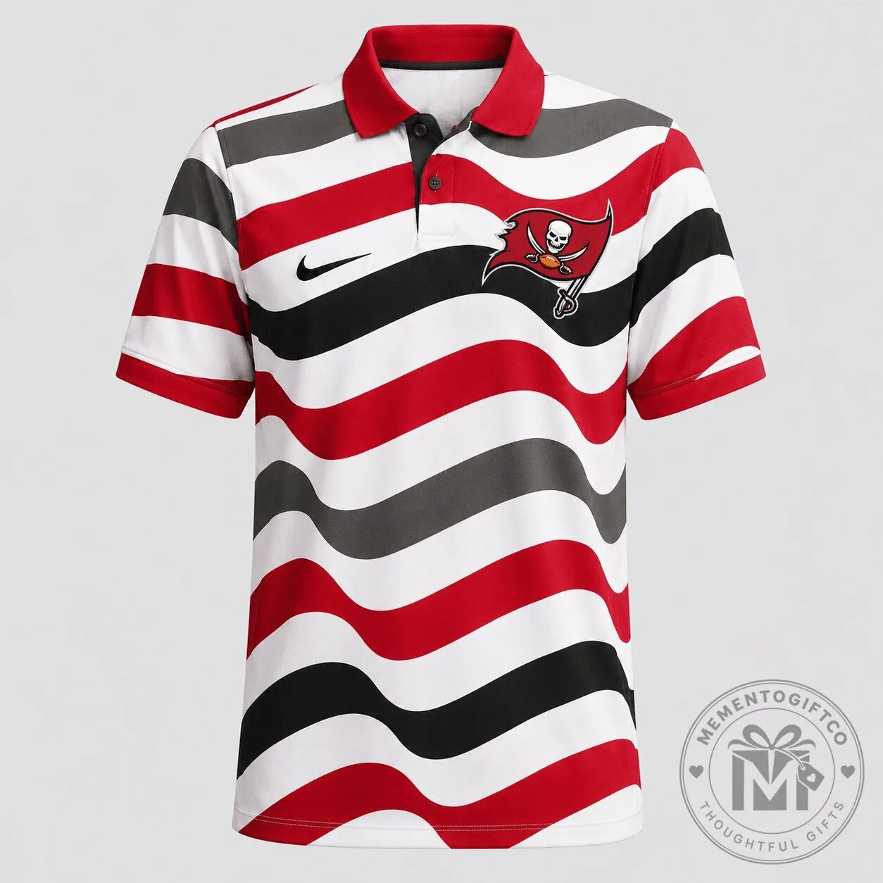 Tampa Bay Buccaneers Wavy Stripe Red Black White Athletic Polo Shirt