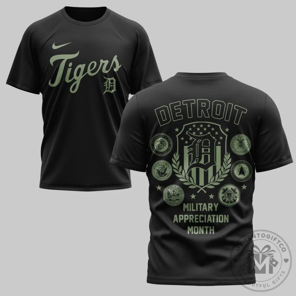Detroit Tigers Military Appreciation Month Black T-Shirt Detroit Tigers Military Appreciation Month Black T-Shirt