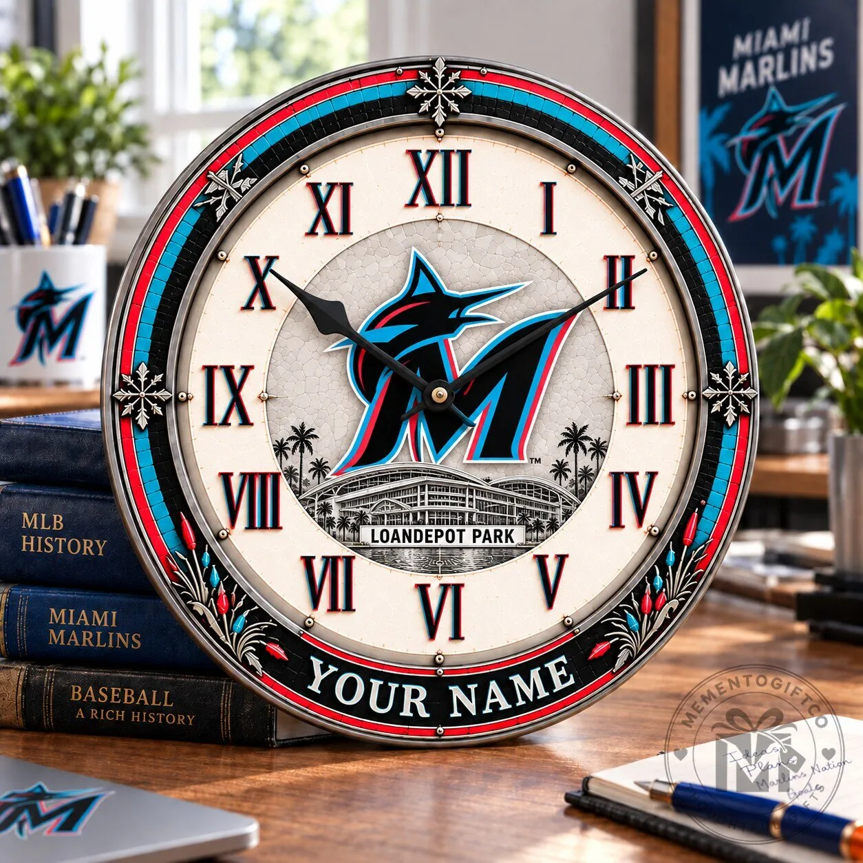 Miami Marlins Major League Baseball Loandepot Park Custom Name Wall Clock