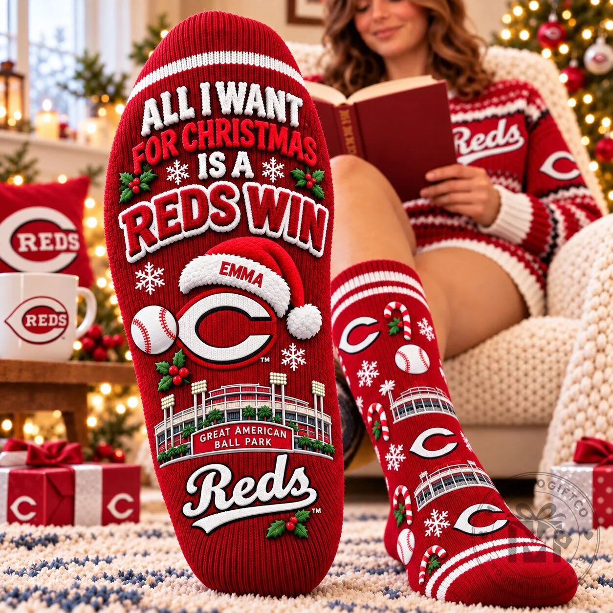 Cincinnati Reds Christmas All I Want For Christmas Is A Reds Win Socks