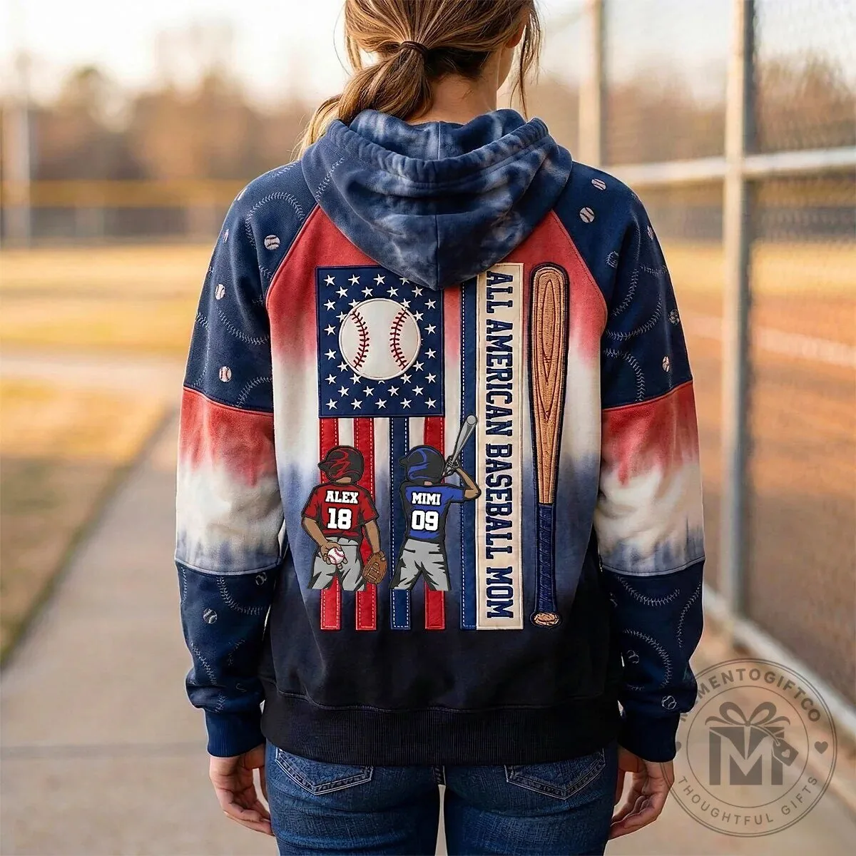 All American Baseball Mom Personalized Hoodie with Custom Player Names and Numbers