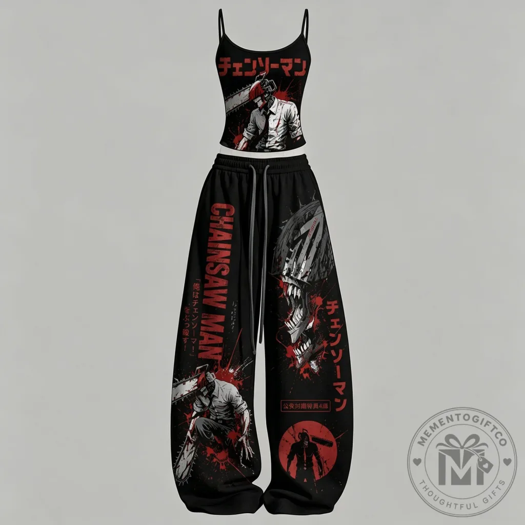 Chainsaw Man Anime Black Tank Top and Pants Two-Piece Set Chainsaw Man Anime Black Tank Top and Pants Two-Piece Set