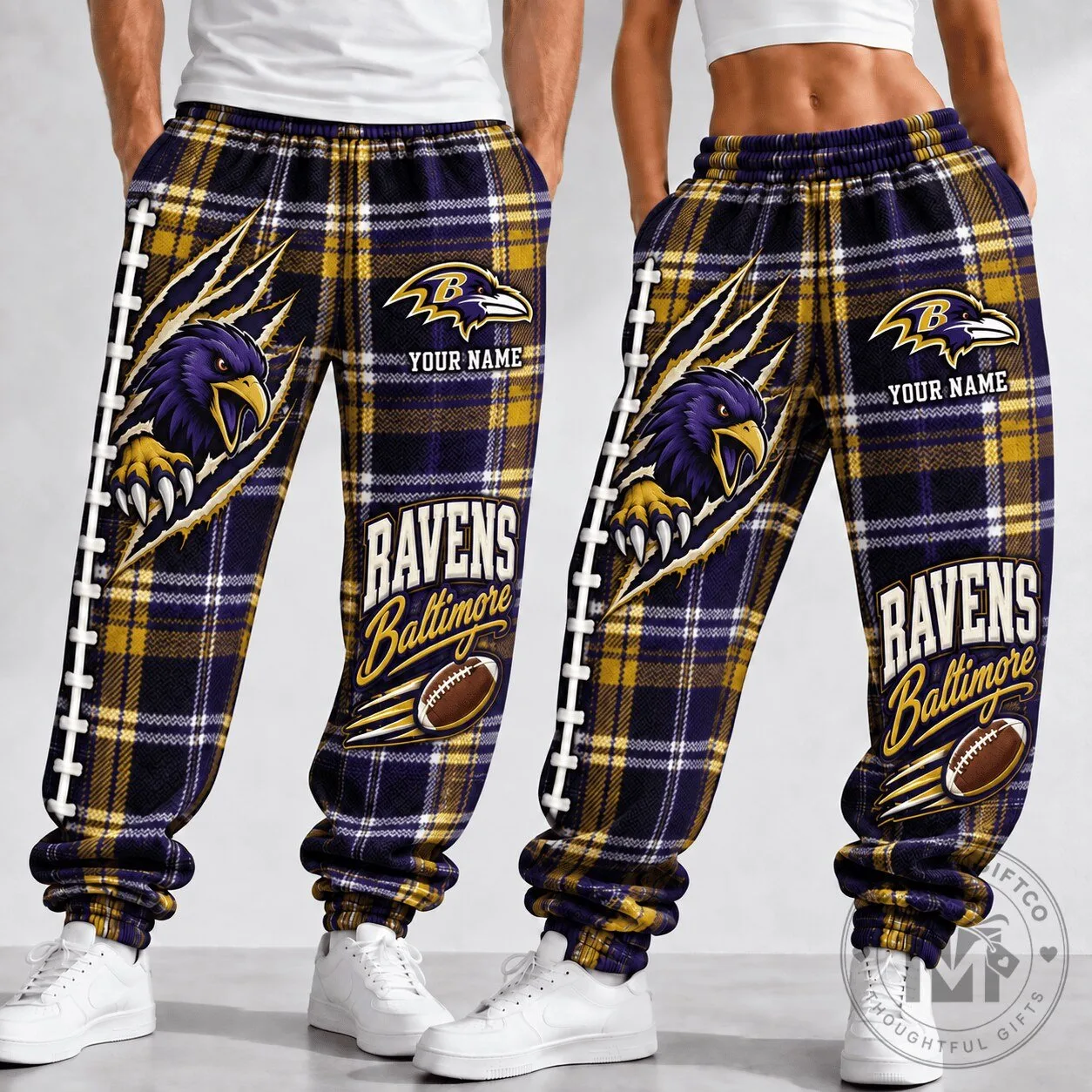 Baltimore Ravens Plaid Custom Name Football Team Fan Pants