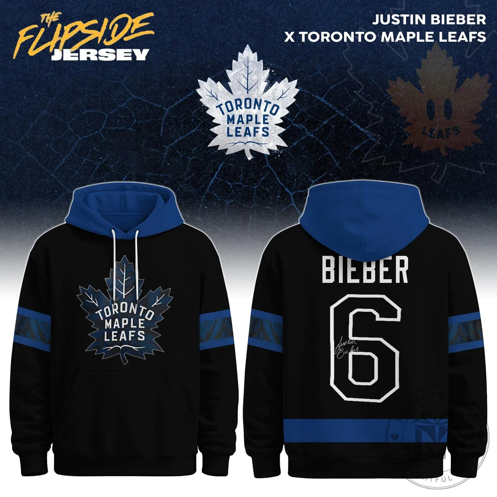Justin Bieber Toronto Maple Leafs Black and Blue Fan Hoodie