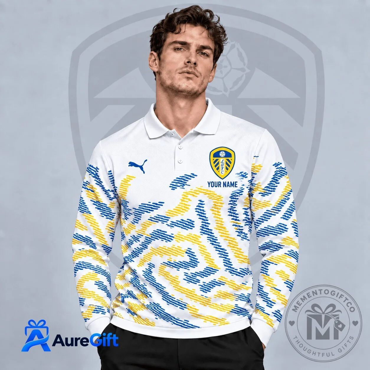 Leeds United English Premier League Personalized Long Sleeve Polo Shirt