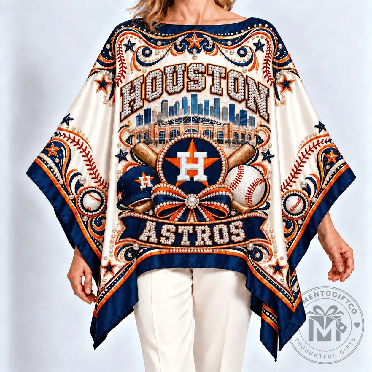 Houston Astros Baseball Team Logo Pearl Embellished Fan Apparel Poncho
