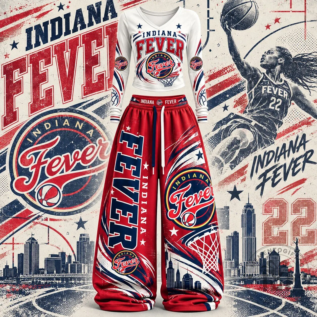 Indiana Fever Women's Basketball Team Long-Sleeve Shirt and Pants Set