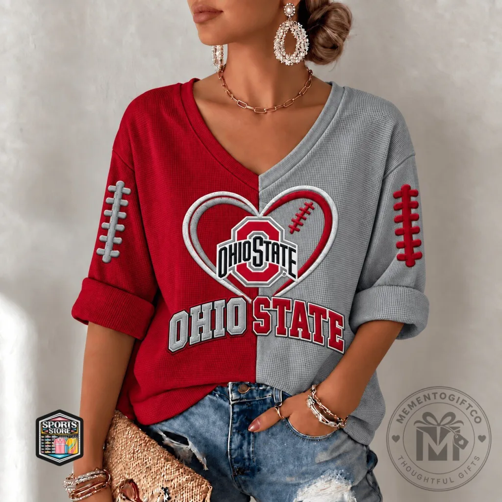 Ohio State Buckeyes Football Heart V-Neck Long Sleeve Shirt Ohio State Buckeyes Football Heart V-Neck Long Sleeve Shirt