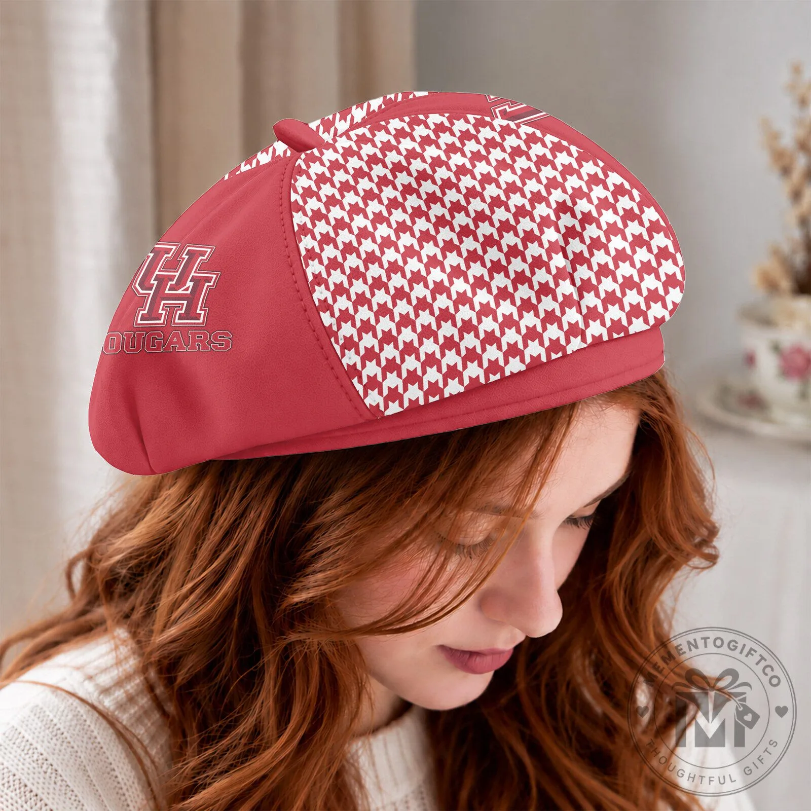 Houston Cougars Houndstooth Pattern Custom Name Beret Hat 9 Houston Cougars Houndstooth Pattern Custom Name Beret Hat