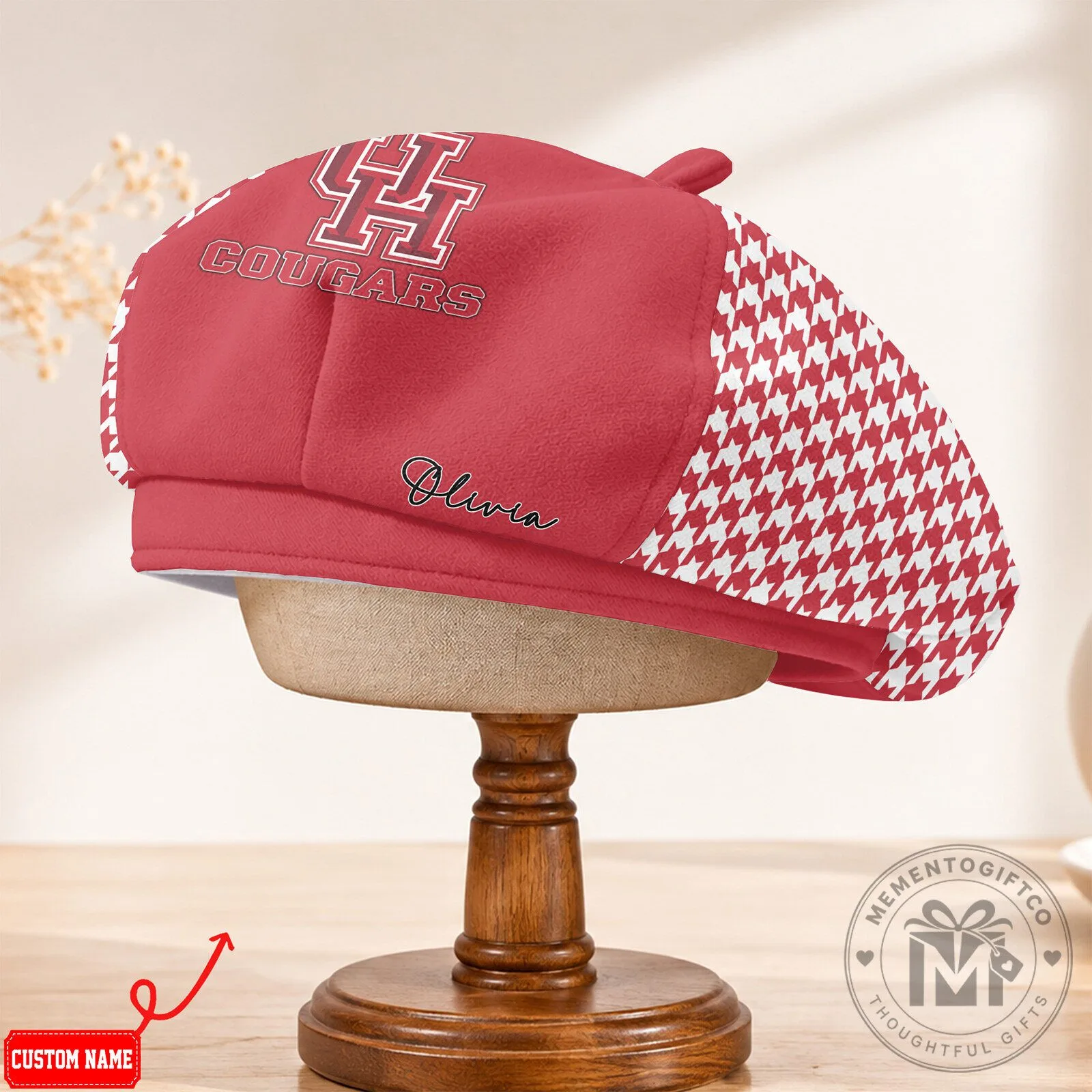 Houston Cougars Houndstooth Pattern Custom Name Beret Hat 11 Houston Cougars Houndstooth Pattern Custom Name Beret Hat