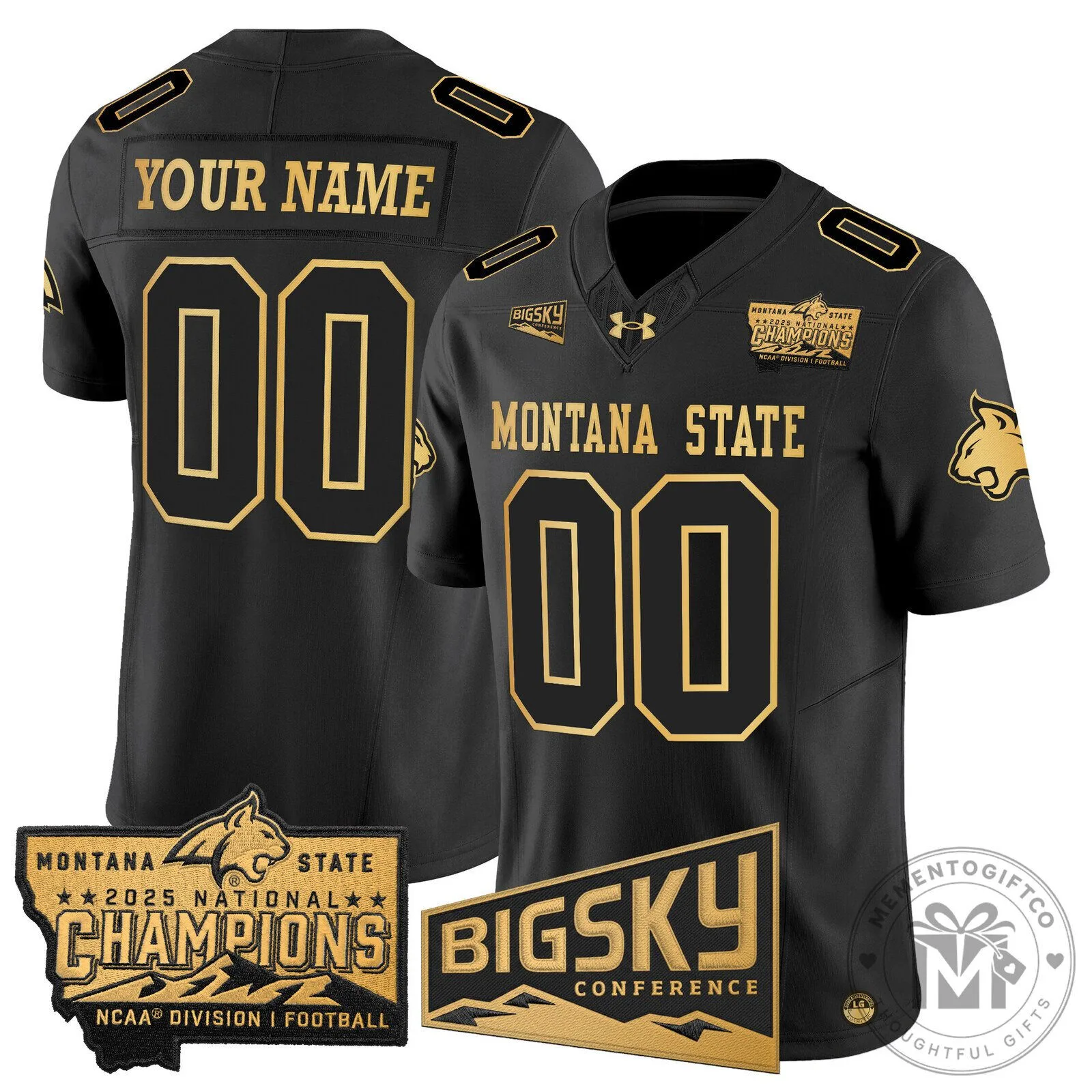 Montana State Bobcats 2025 National Champions Gold Custom Football Jersey