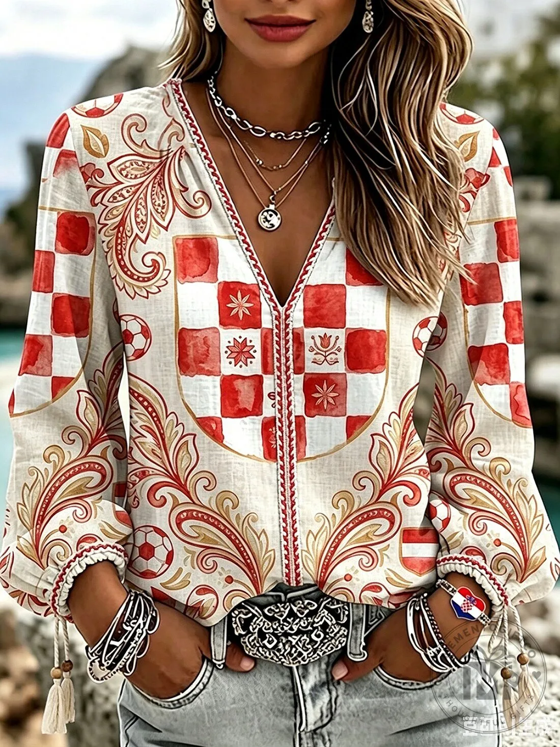 Croatia National Team Inspired Bohemian Style Blouse for Women