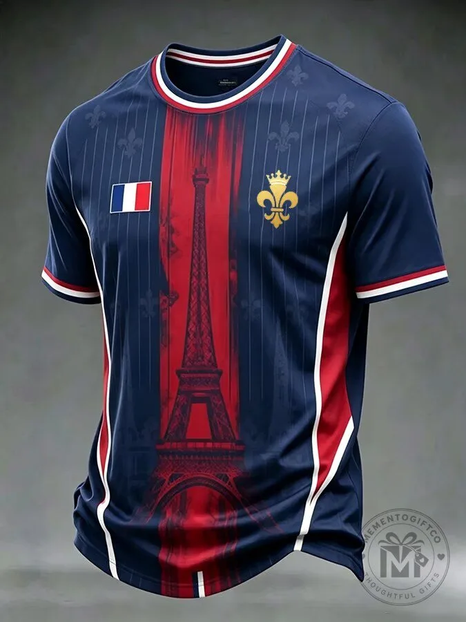 France Eiffel Tower Fleur de Lis Patriotic Men's T-Shirt