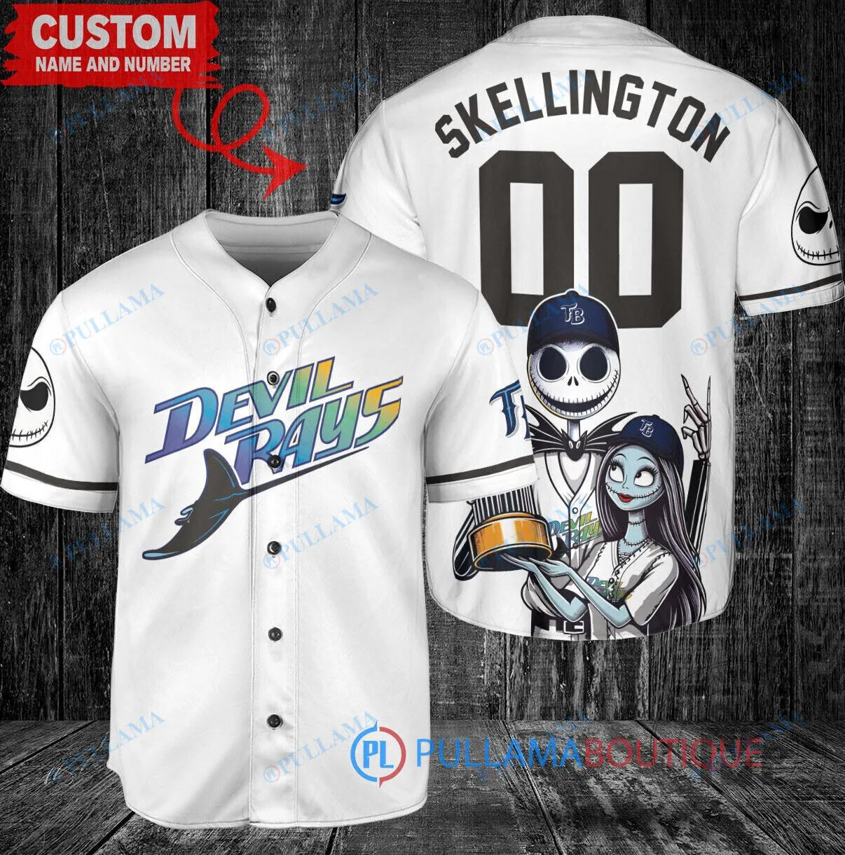 Nightmare Before Christmas Jersey featuring Sally and Jack Skellington for Tampa Bay Rays Fans