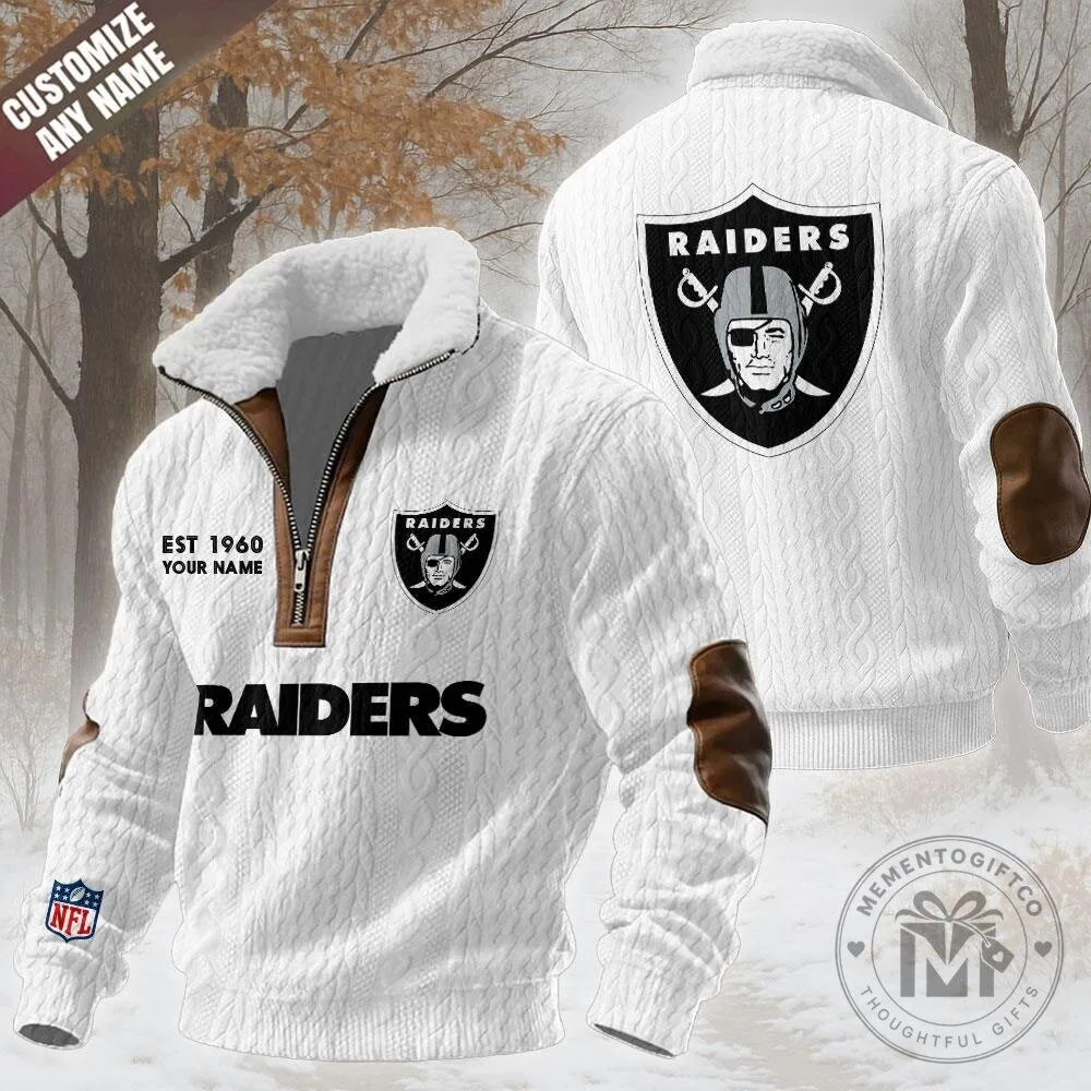 Las Vegas Raiders NFL Football Team Cable Knit Quarter-Zip Fleece Collar Sweatshirt