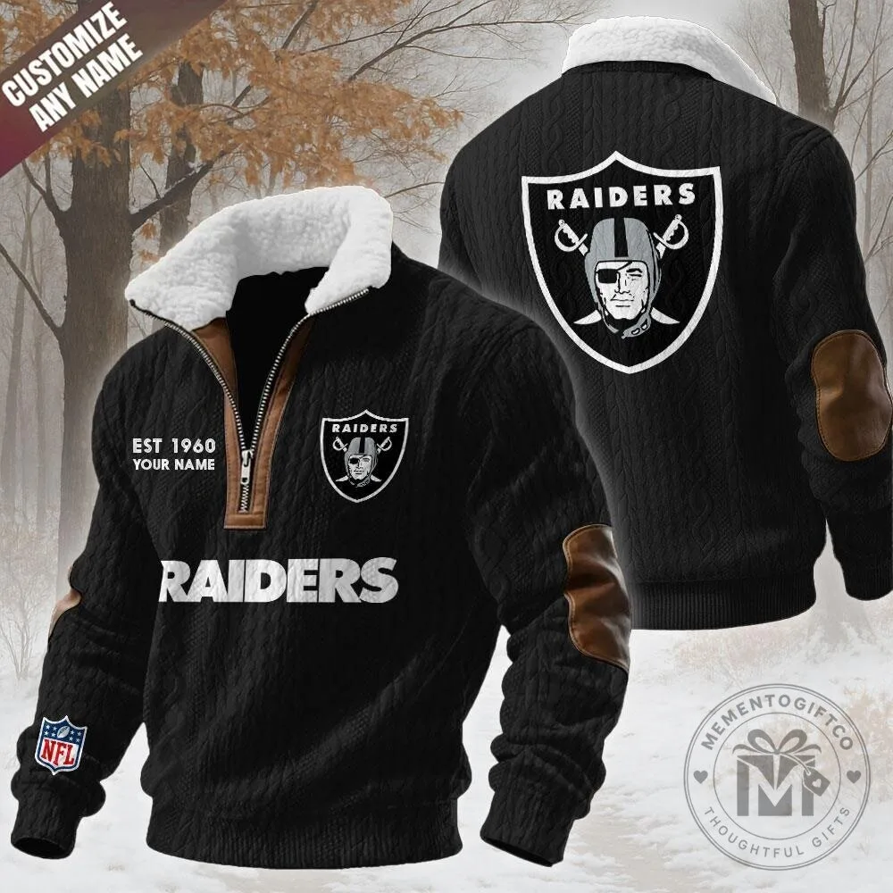 Las Vegas Raiders NFL Football Team Cable Knit Quarter-Zip Fleece Collar Sweatshirt 10 Las Vegas Raiders NFL Football Team Cable Knit Quarter-Zip Fleece Collar Sweatshirt